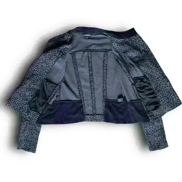 Express Moto Jacket Leopard Zipper Cuffs Asymmetrical Full Zip Gray Black Small - Picture 4 of 7